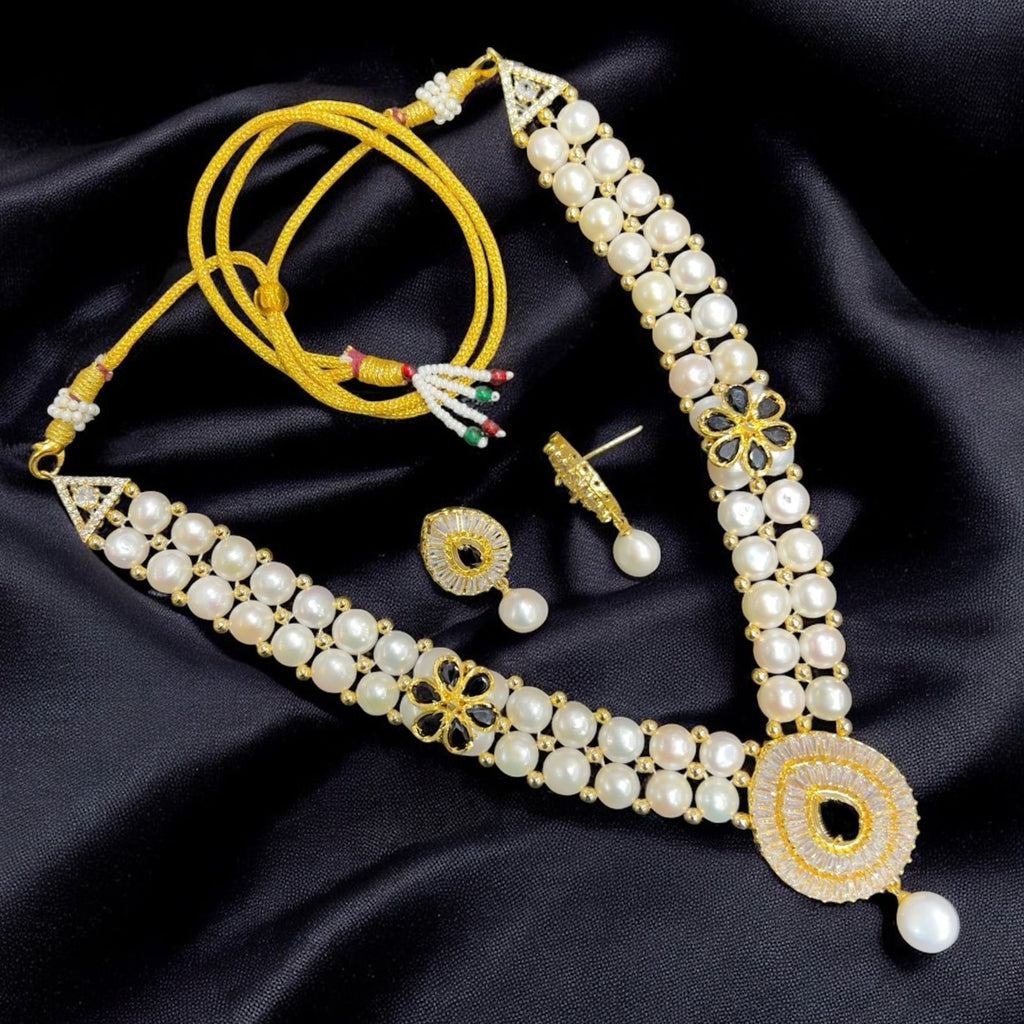 Pearl and Gemstone Adjustable Dori Necklace Set