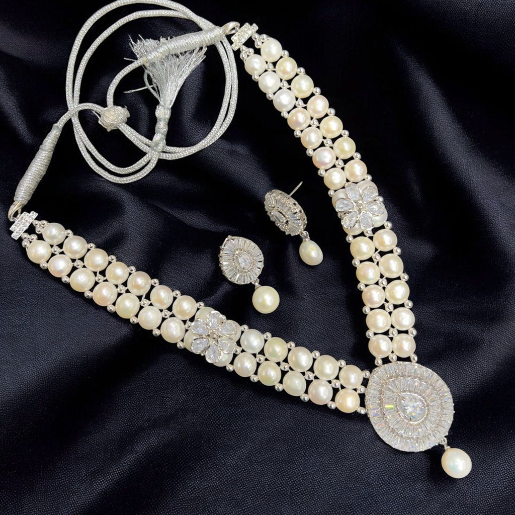 Pearl and Gemstone Adjustable Dori Necklace Set