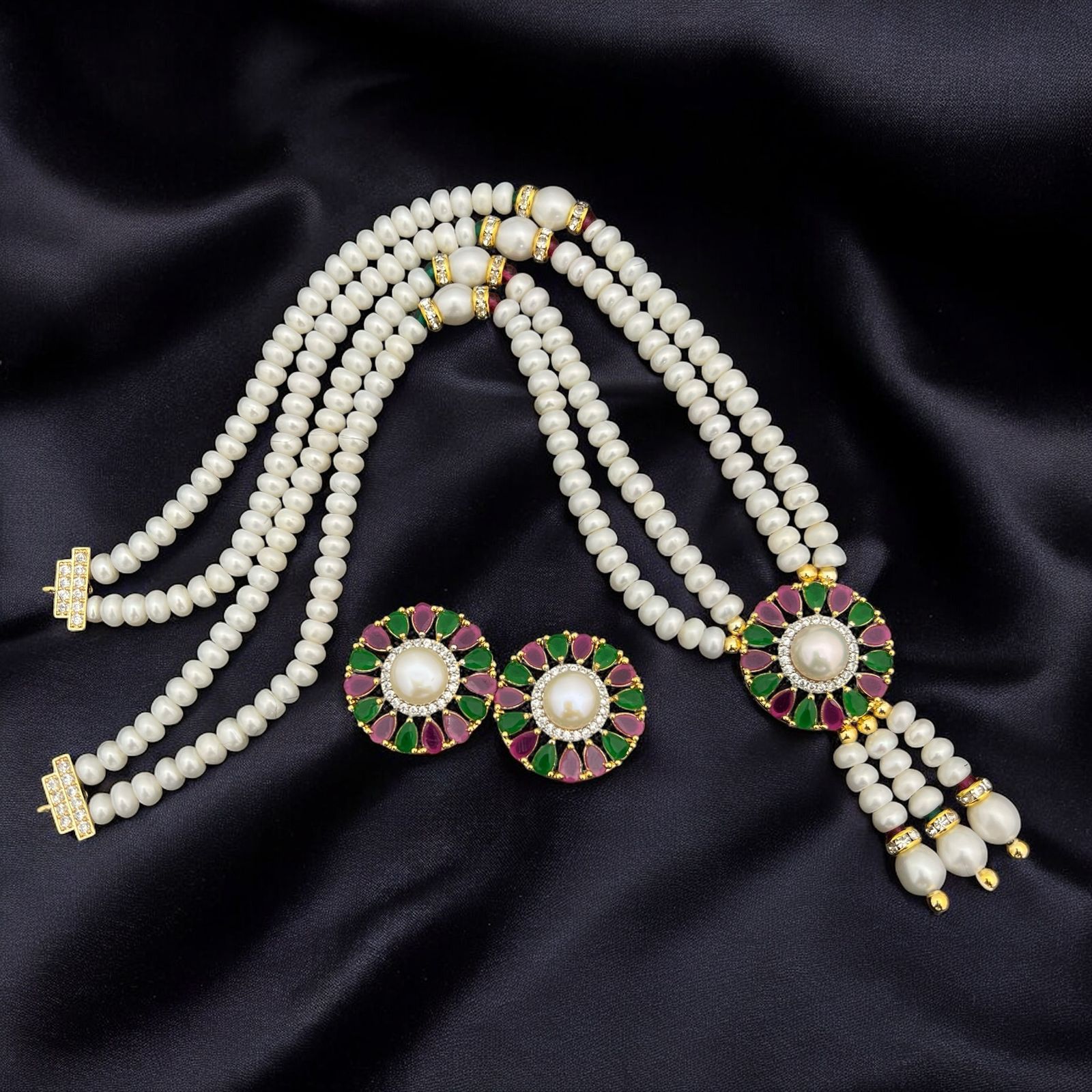 Pearl and Gemstone Sunburst Jewelry Set