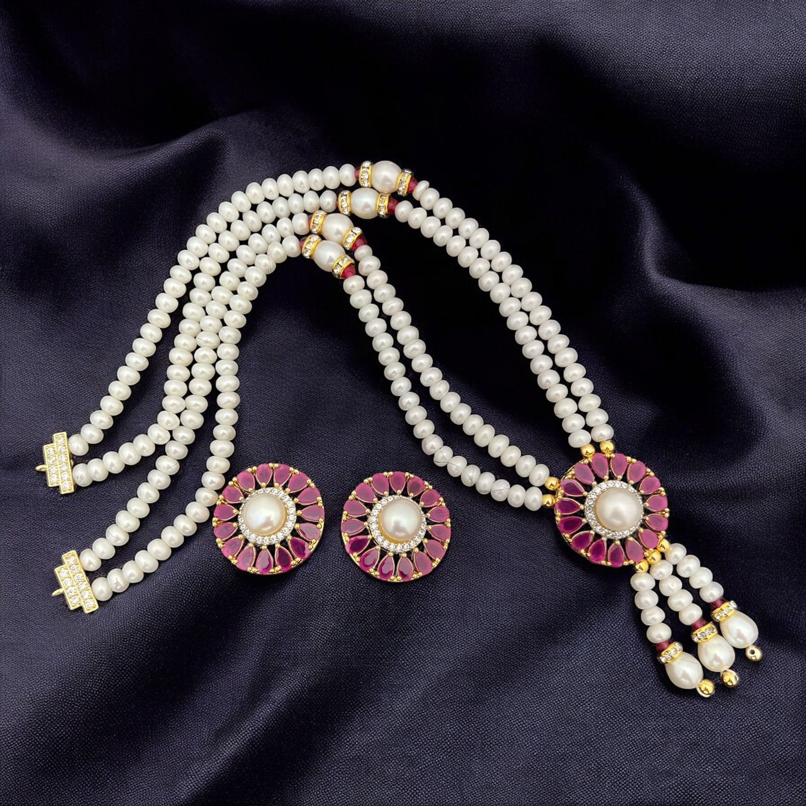 Pearl and Gemstone Sunburst Jewelry Set