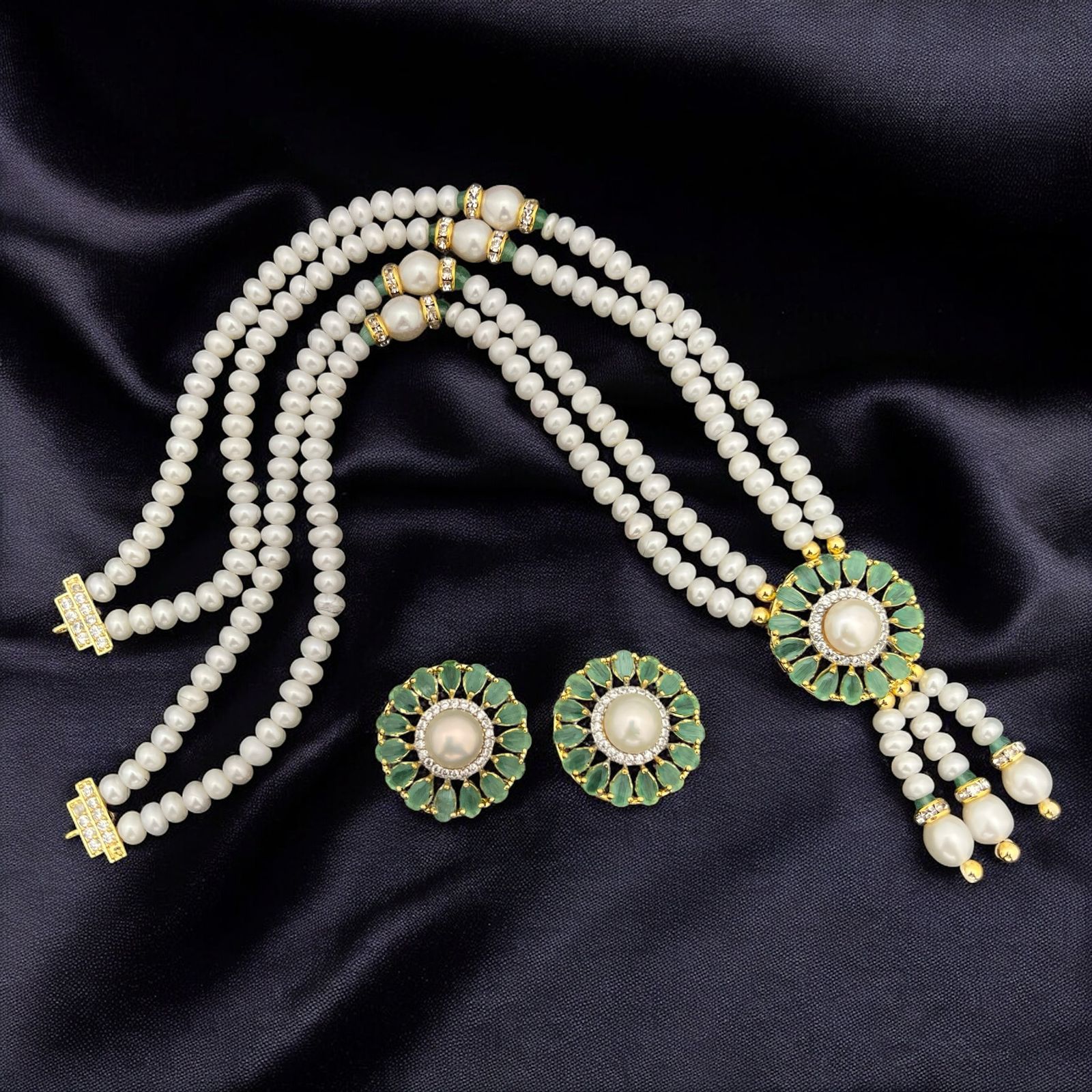 Pearl and Gemstone Sunburst Jewelry Set