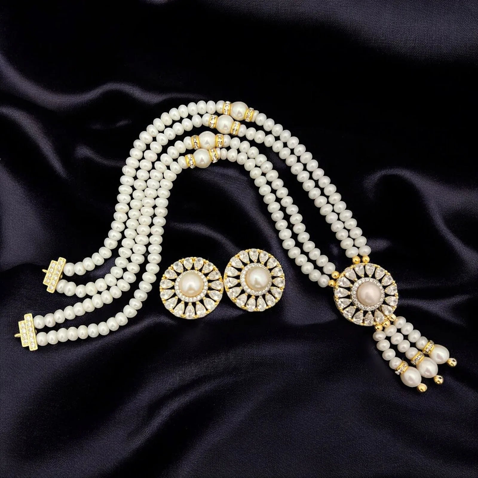 Pearl and Gemstone Sunburst Jewelry Set