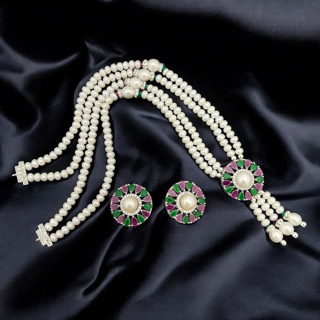 Pearl and Gemstone Sunburst Jewelry Set