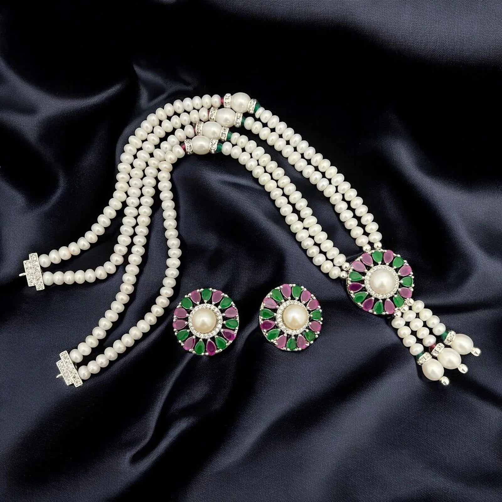 Pearl and Gemstone Sunburst Jewelry Set