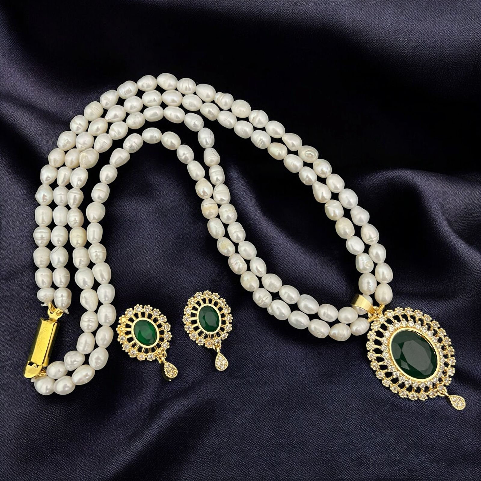 Pearl and Gemstone Crystal Halo Pendant Jewelry Set