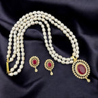 Pearl and Gemstone Crystal Halo Pendant Jewelry Set