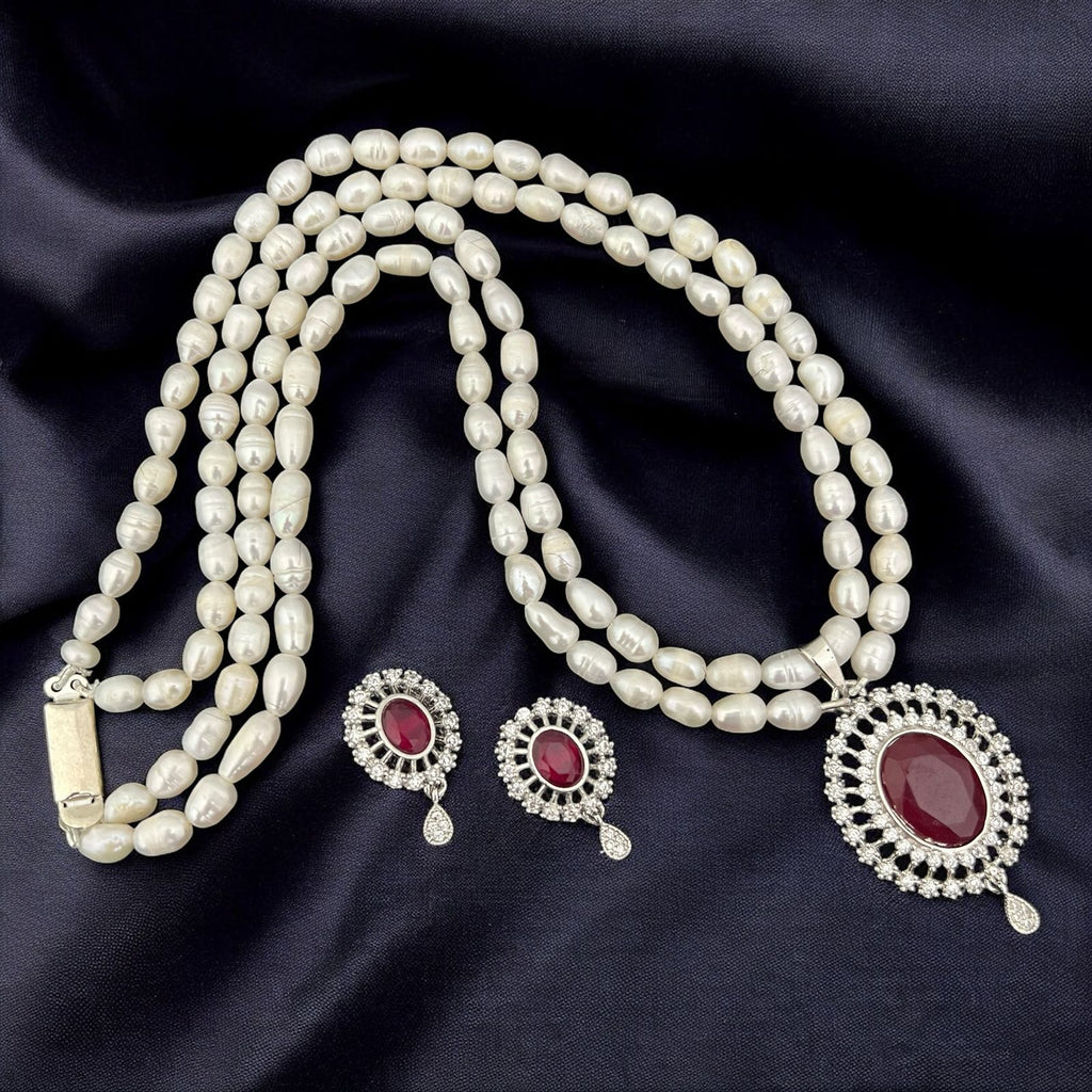Pearl and Gemstone Crystal Halo Pendant Jewelry Set