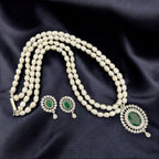 Pearl and Gemstone Crystal Halo Pendant Jewelry Set