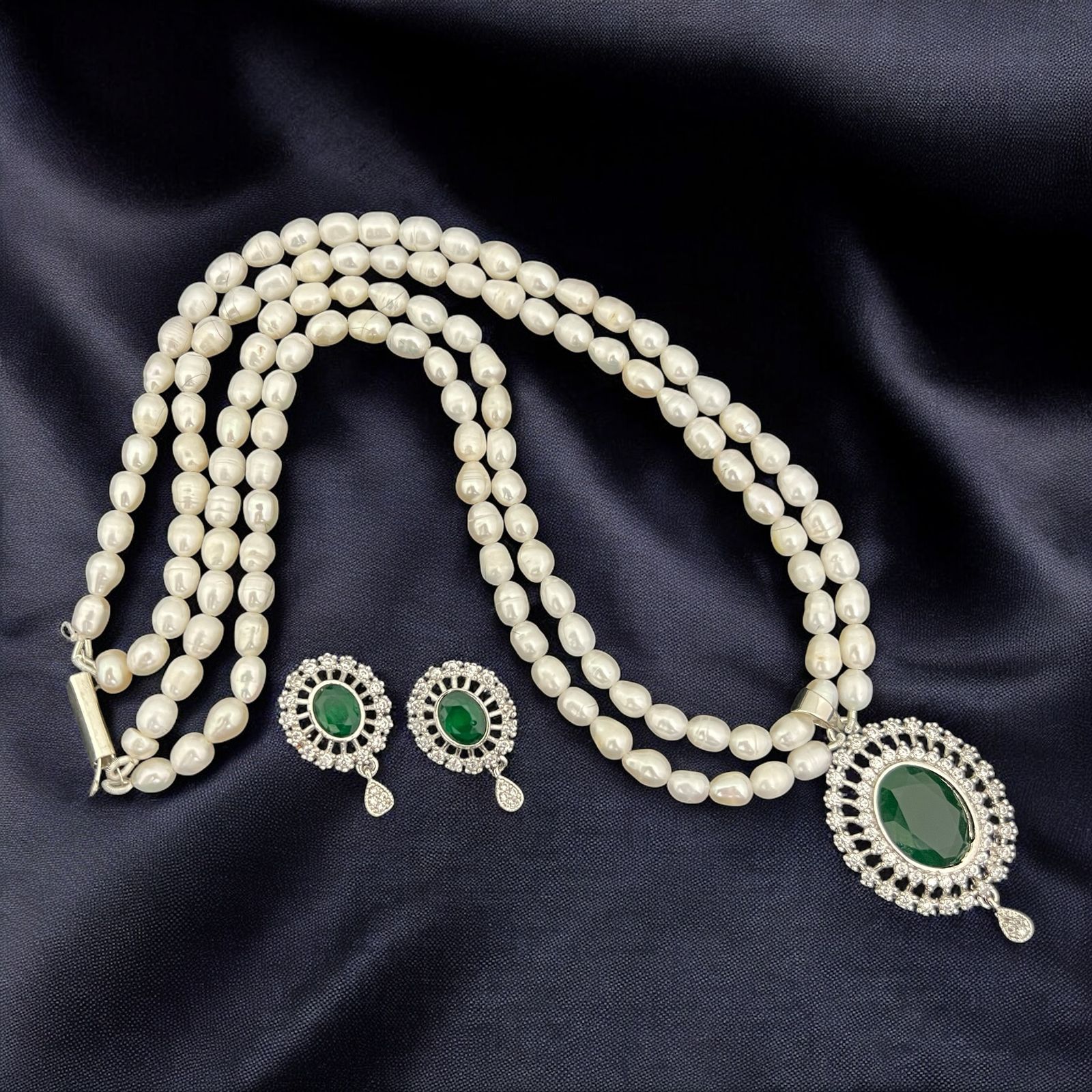 Pearl and Gemstone Crystal Halo Pendant Jewelry Set