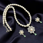 Pearl and Crystal Flower Pendant Jewelry Set
