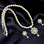 Pearl and Crystal Flower Pendant Jewelry Set