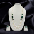 Triple-Strand Pearl Necklace with Emerald Gemstone Accents Set