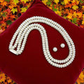 Premium Double-Strand Pearl Necklace and Earrings Set