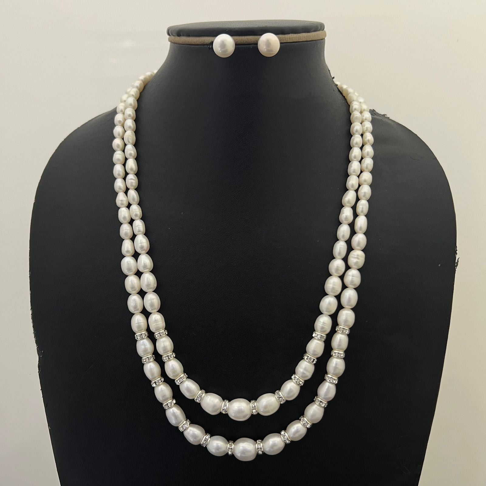 Graduated Pearl Double-Strand Necklace and Earrings Set
