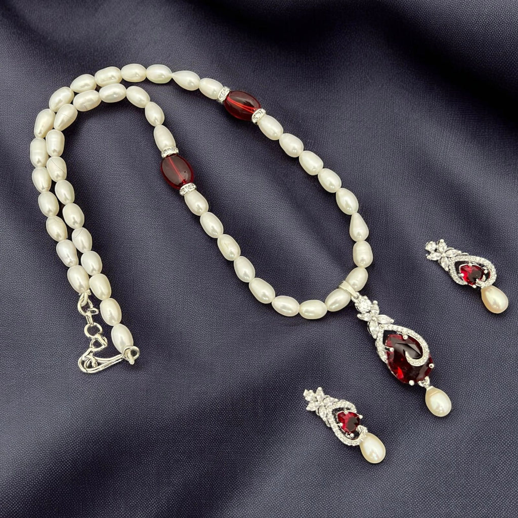 Pearl and Gemstone Leaf Pendant Jewelry Set