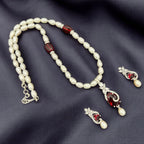 Pearl and Gemstone Leaf Pendant Jewelry Set