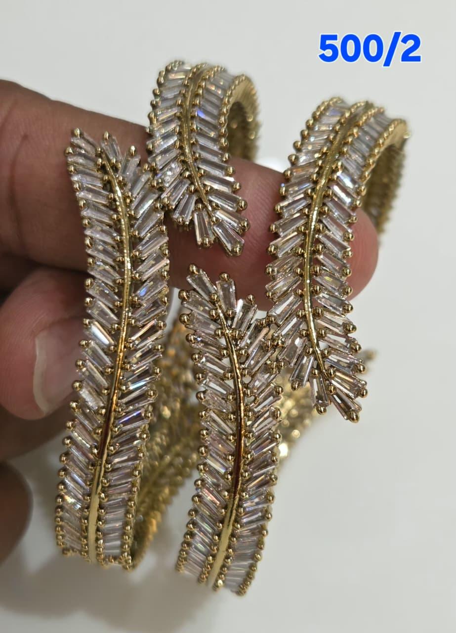 Golden AD Bangles Set - 2 Pieces - 500/2 (Multiple Designs)