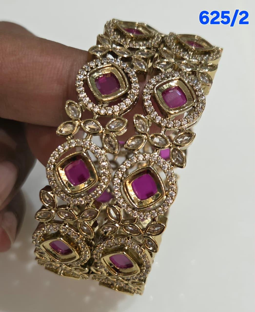 Golden AD Bangles Set with Purple Stones - 2 Pieces - 625/2
