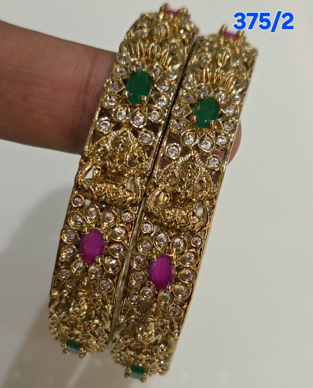Golden AD Bangles Set - 2 Pieces - 375/2 (Multiple Colors)