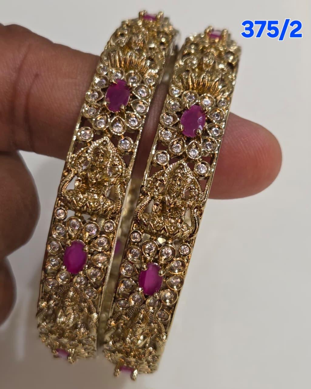 Golden AD Bangles Set - 2 Pieces - 375/2 (Multiple Colors)