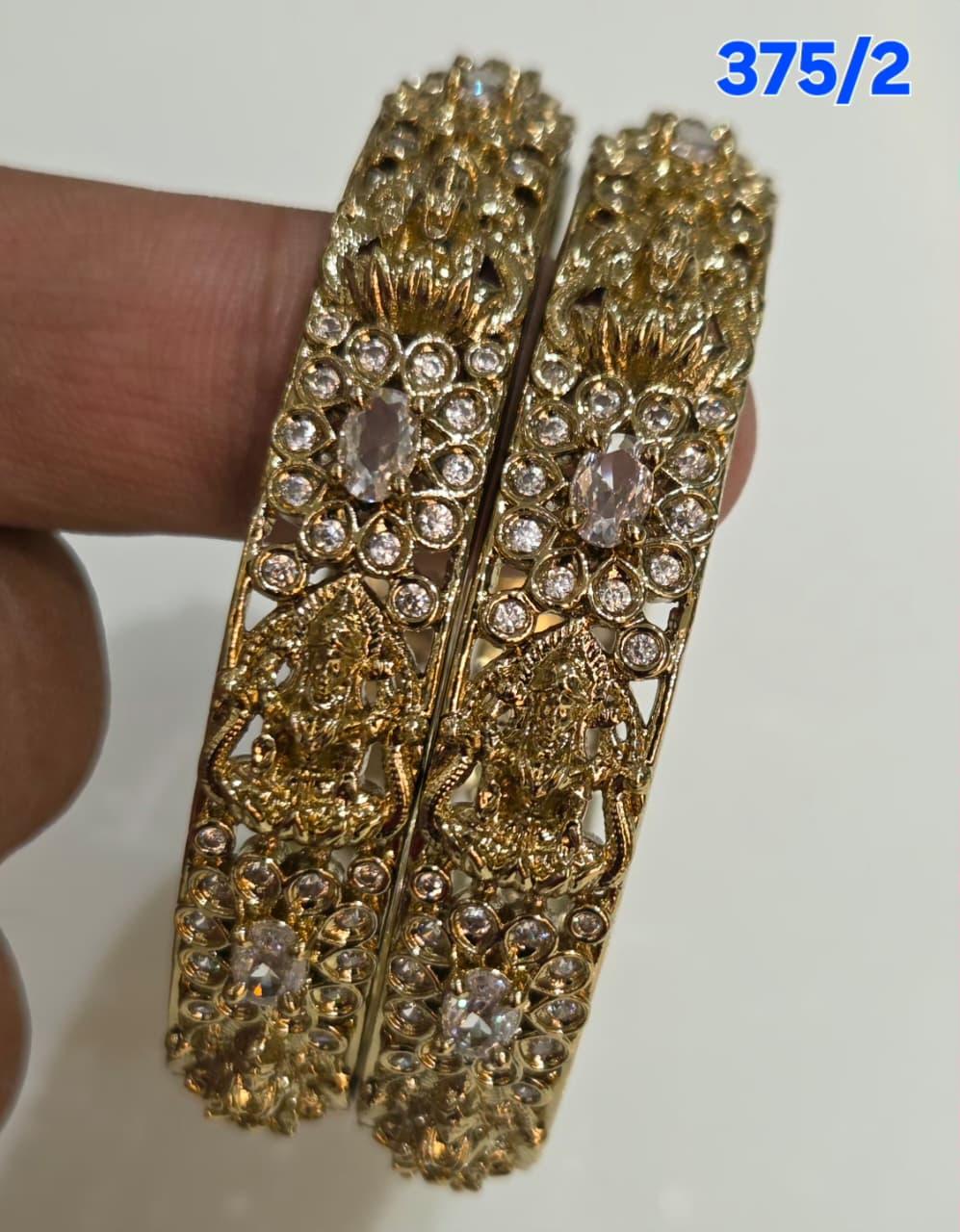 Golden AD Bangles Set - 2 Pieces - 375/2 (Multiple Colors)