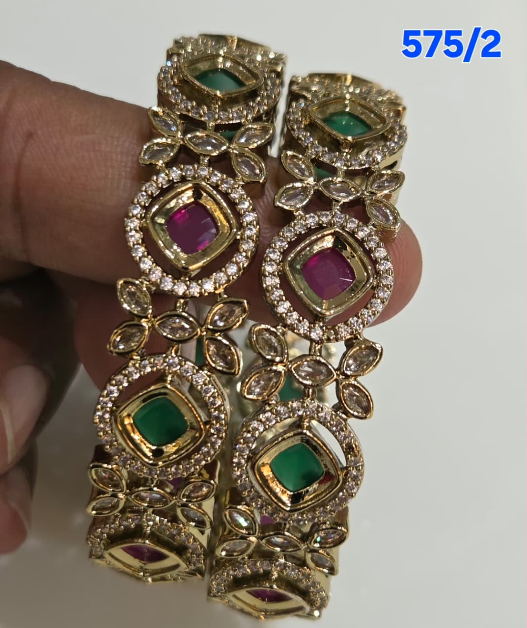 Golden AD Bangles Set - 2 Pieces - 575/2 (Multiple Colors)