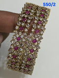 Golden AD Bangles Set with Ruby Pink Stones - 2 Pieces - 550/2