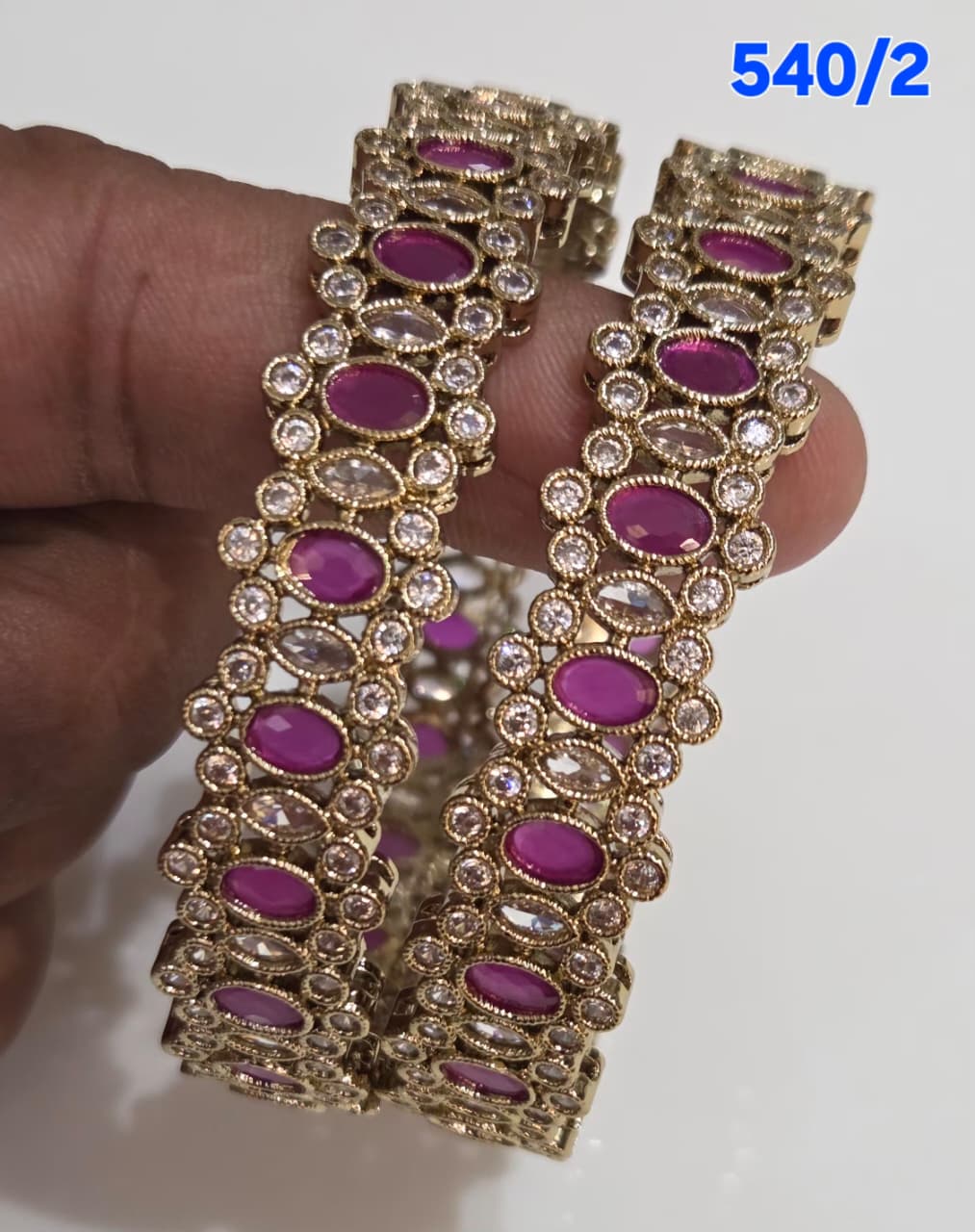 Golden AD Bangles Set with Purple Stones - 2 Pieces - 540/2