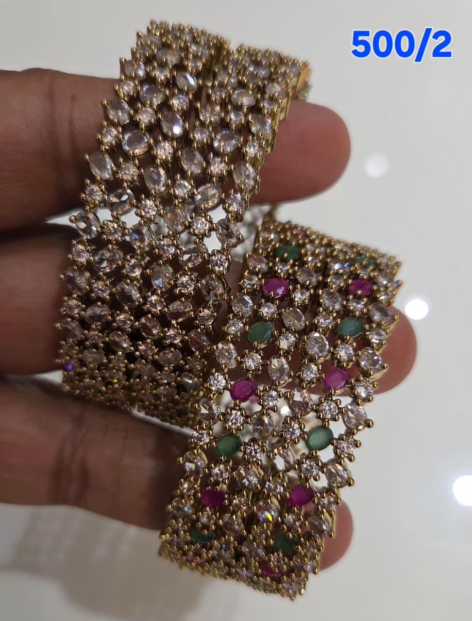 Golden AD Bangles Set - 2 Pieces - 500/2 (Multiple Designs)