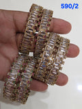 Golden AD Bangles Set with Baguette Stones - 2 Pieces - 590/2