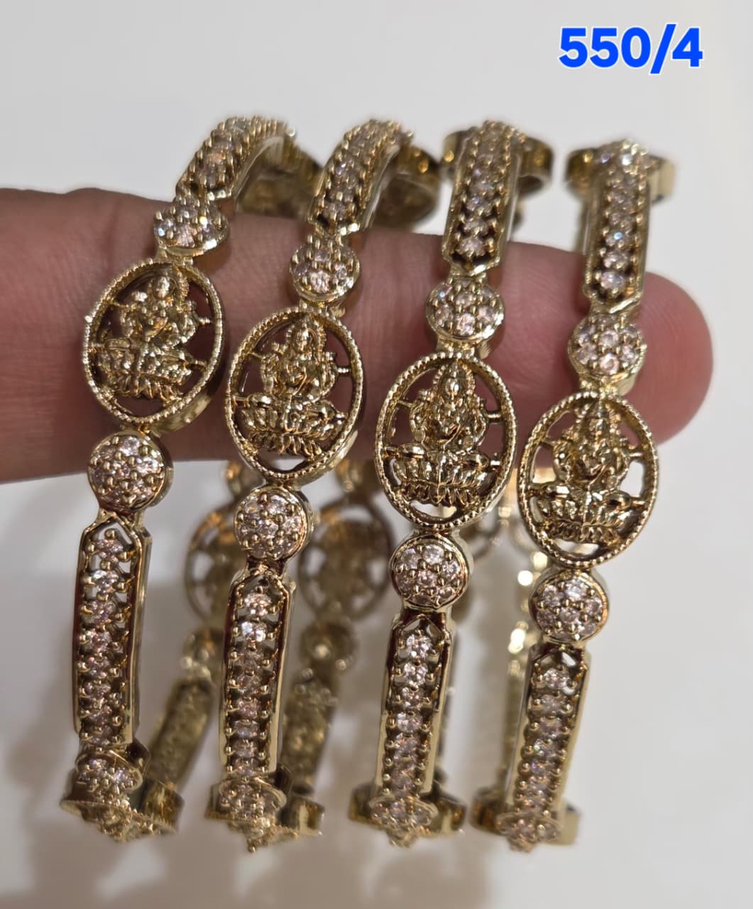 Golden AD Bangles Set with Floral Medallion Design - 4 Pieces - 550/4