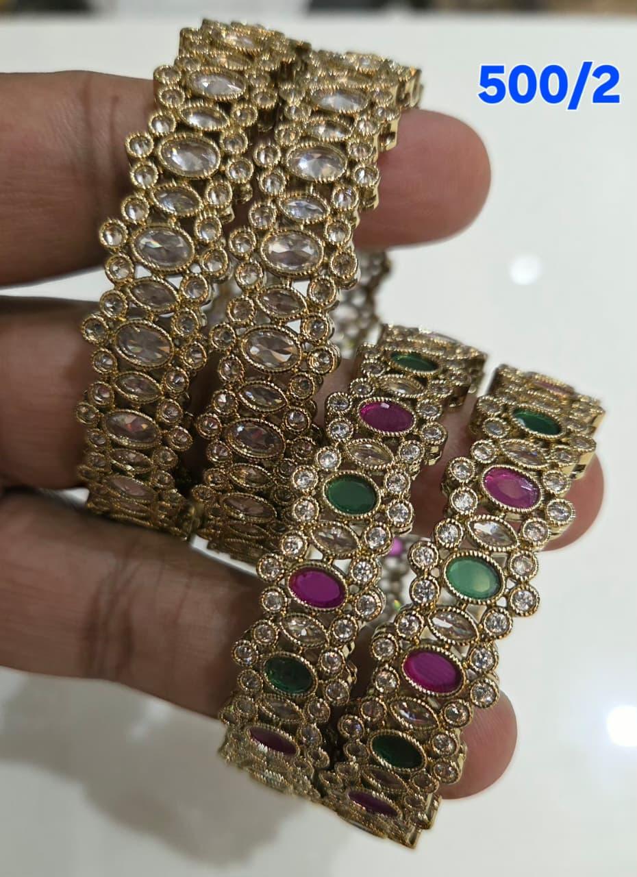 Golden AD Bangles Set - 2 Pieces - 500/2 (Multiple Designs)