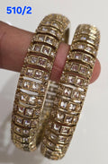 Golden AD Bangles Set with Princess-Cut Stones - 2 Pieces - 510/2