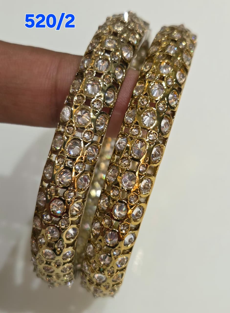Golden AD Bangles Set with Round Stones - 2 Pieces - 520/2