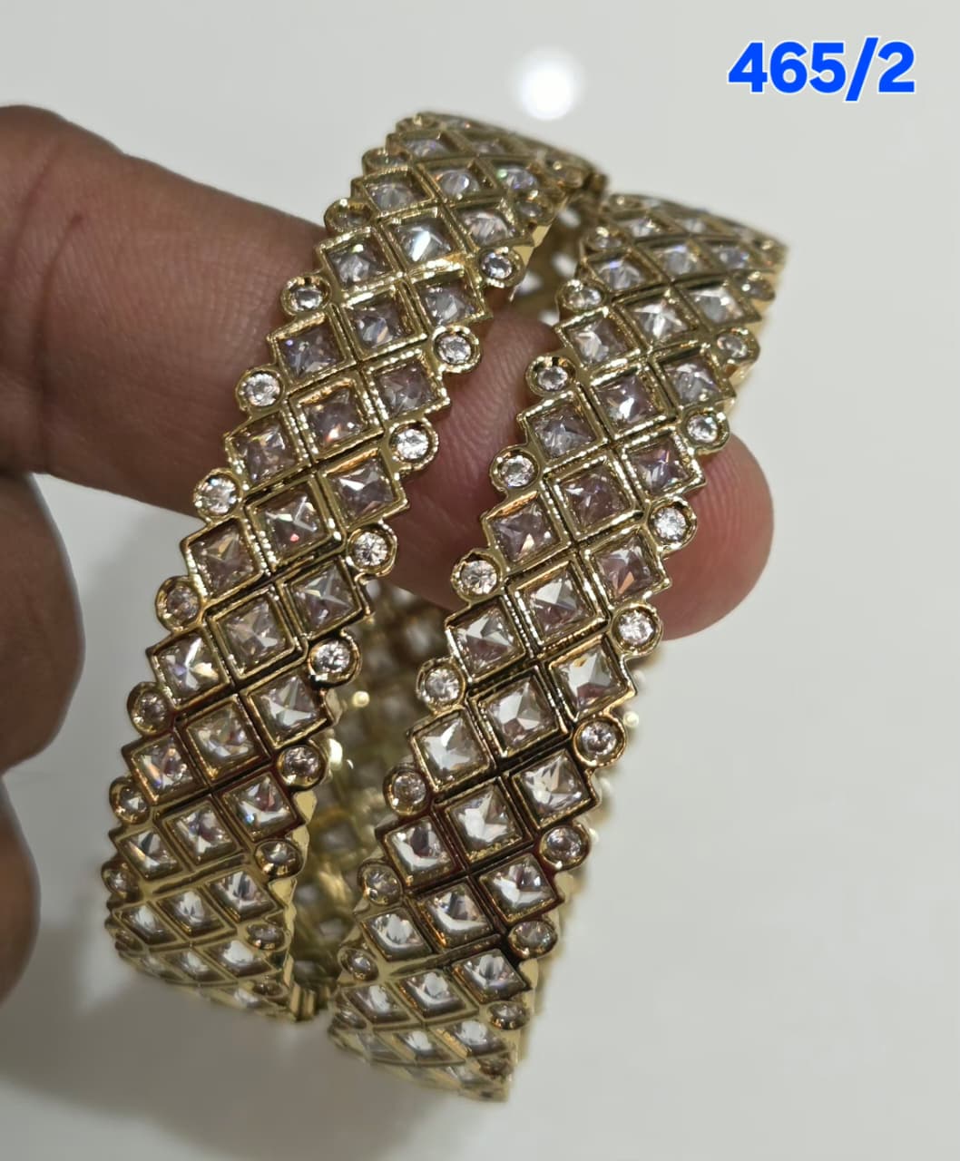 Golden AD Bangles Set with Princess-Cut Stones - 2 Pieces - 465/2