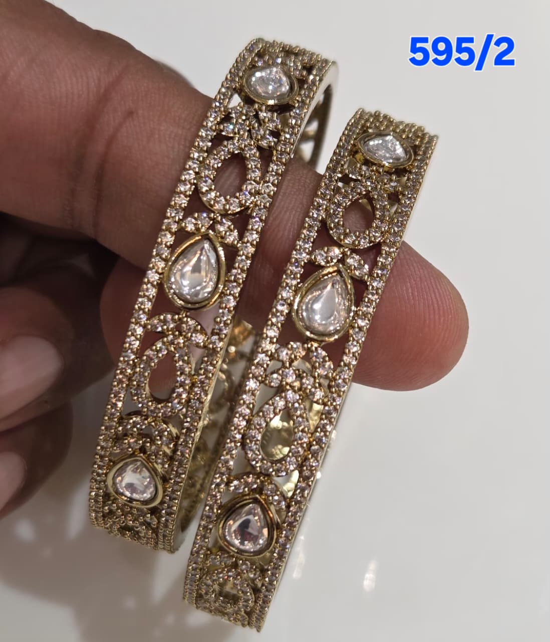 Golden AD Bangles Set with Teardrop Stones - 2 Pieces - 595/2