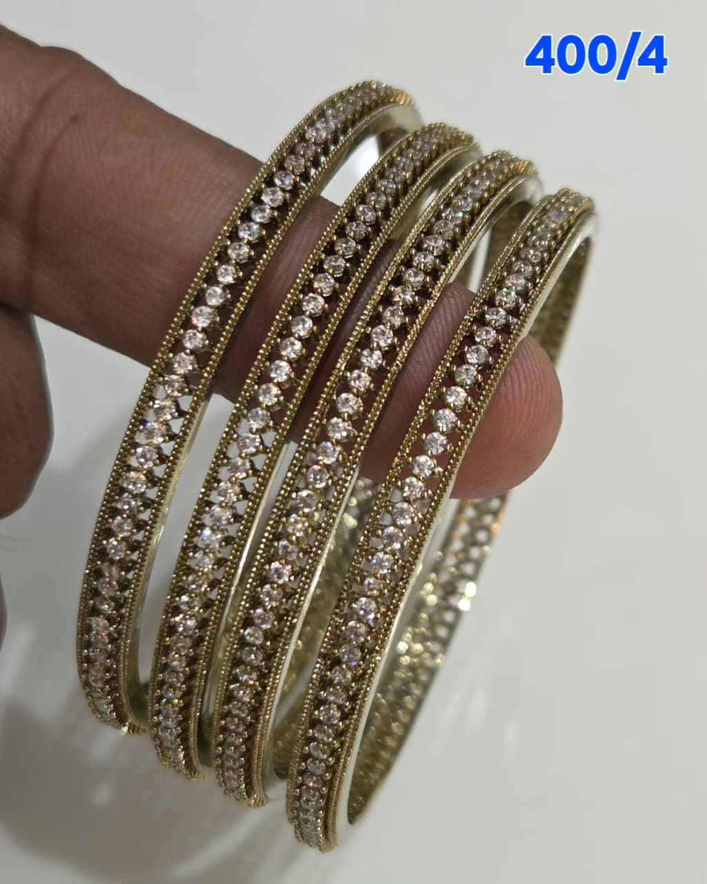 Golden AD Bangles Set with Round Stones - 4 Pieces - 400/4