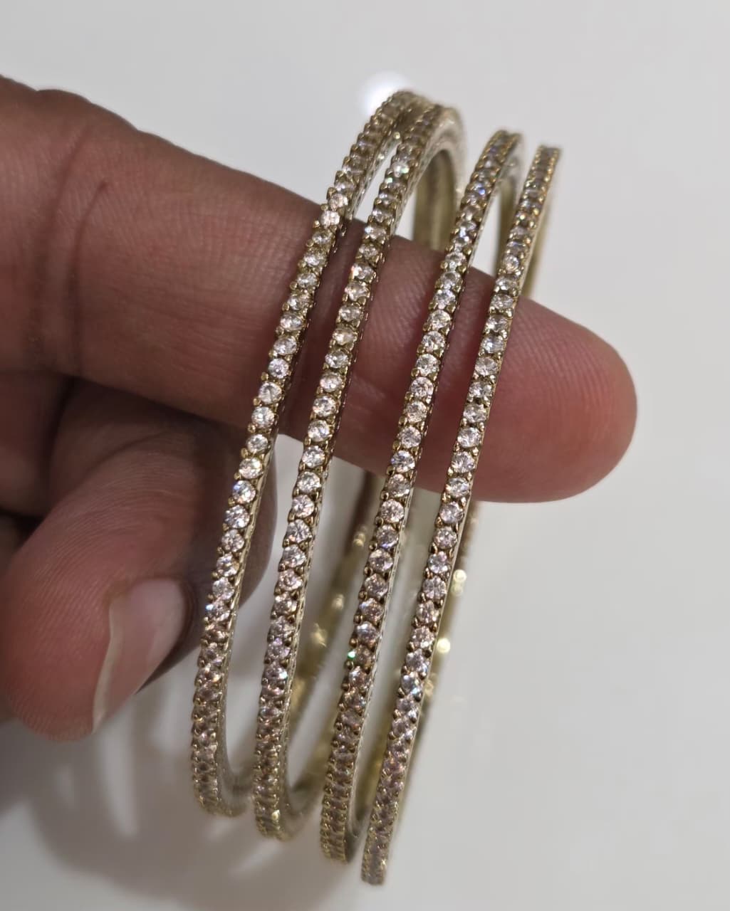 Slim Golden AD Bangles Set with Round Stones - 4 Pieces - 350/4