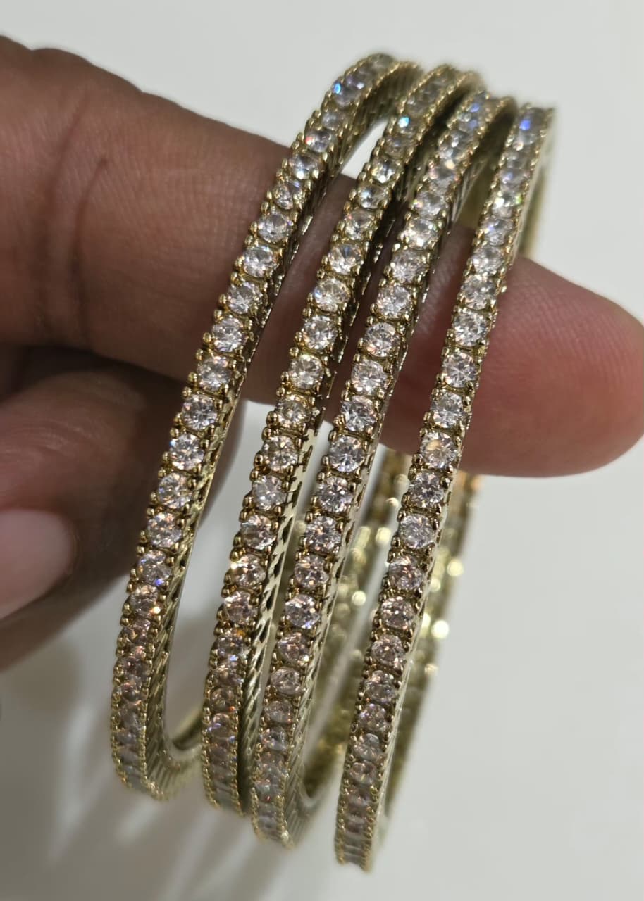 Golden AD Bangles Set with Round Stones - 4 Pieces - 420/4
