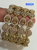 Golden AD Bangles Set with Ornate Medallion Design - 4 Pieces - 900/4