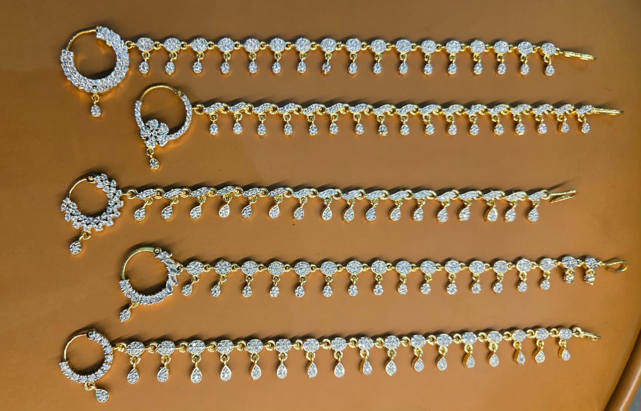 Diamond Nose Ring with Chain - Nath Set