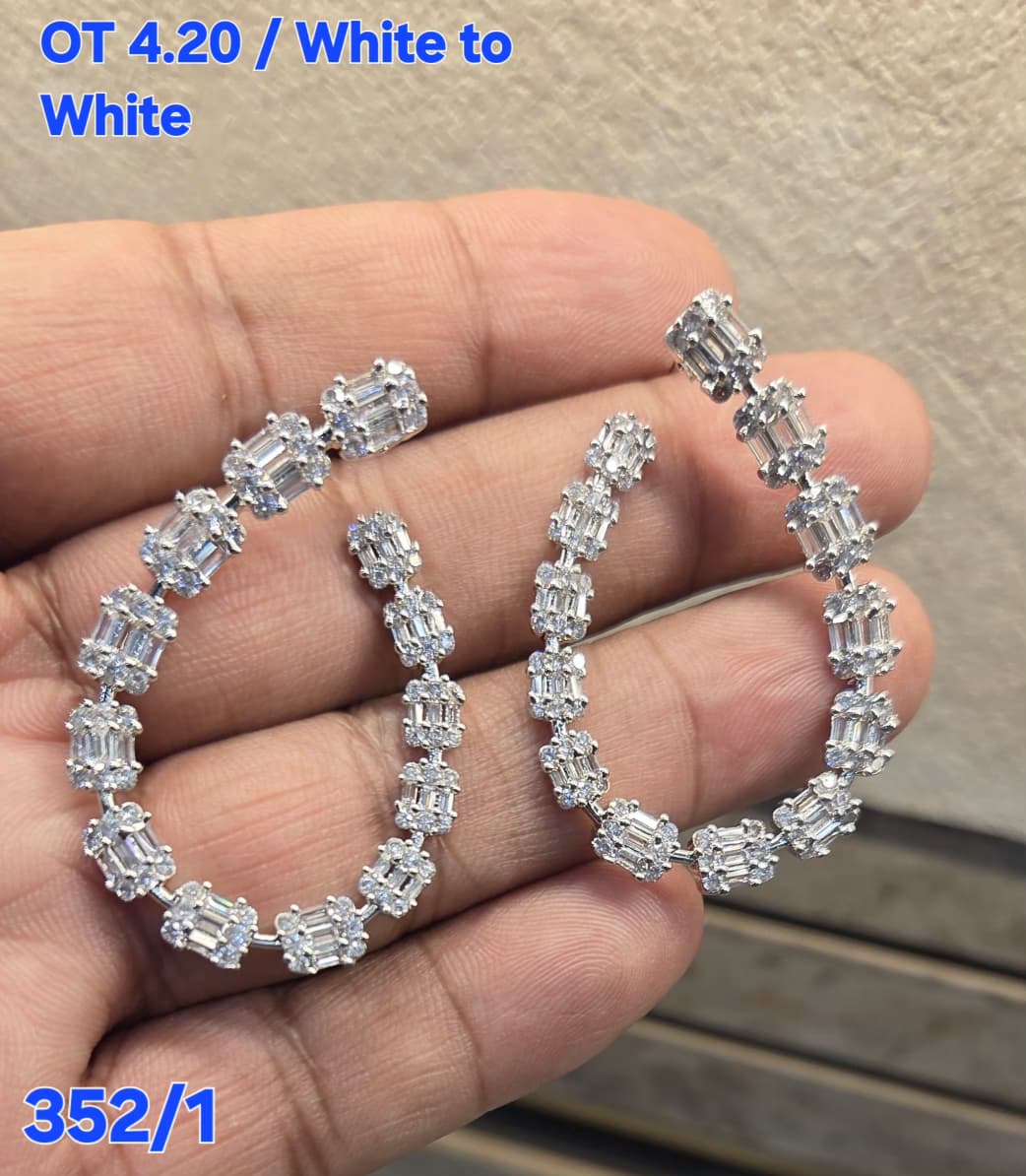 Baguette Diamond Hoop Earrings - White to White