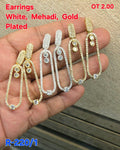 Textured Oval Drop Earrings - White, Mehadi & Gold Plated