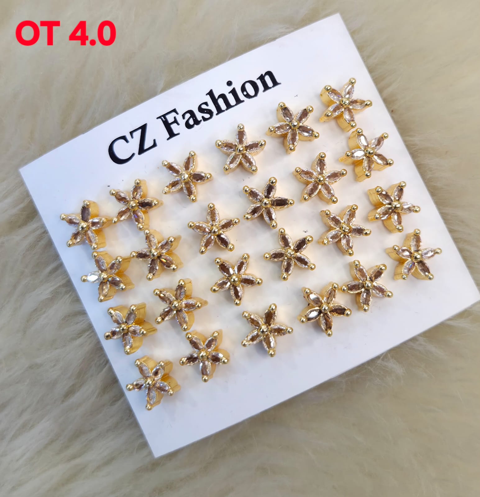 CZ Flower Stud Earrings Set - 12 Pairs