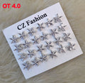 CZ Flower Stud Earrings Set - 12 Pairs