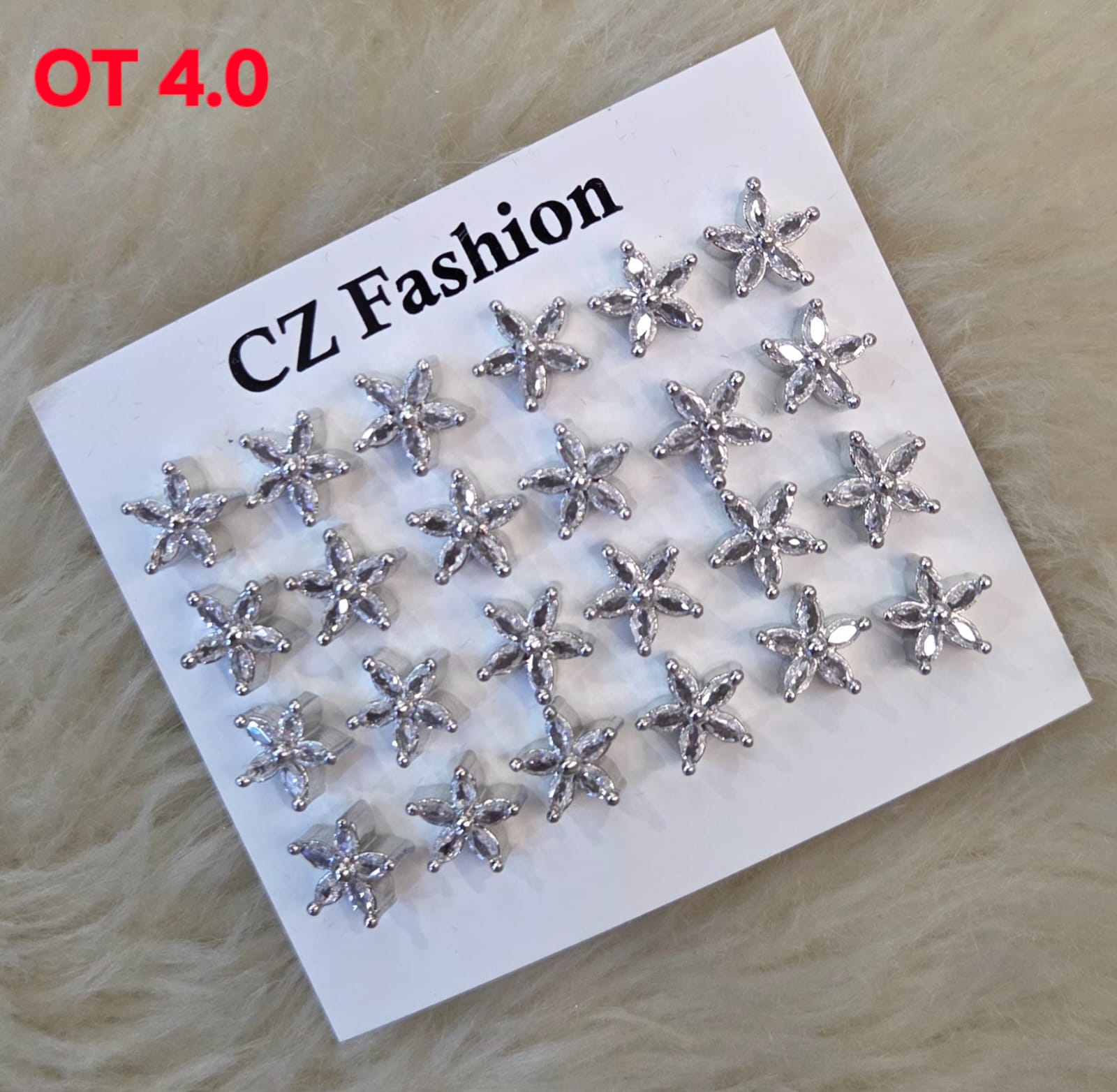 CZ Flower Stud Earrings Set - 12 Pairs