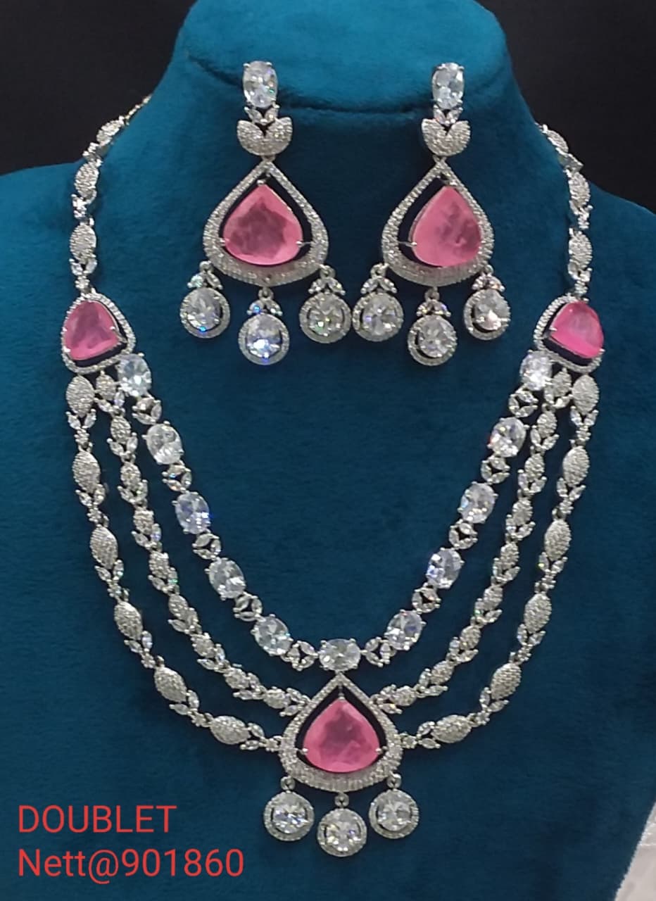 Doublet Necklace Set with Earrings - Nett@901860 (Multiple Colors)
