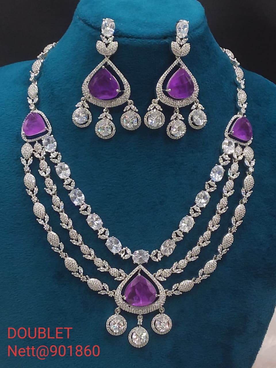 Doublet Necklace Set with Earrings - Nett@901860 (Multiple Colors)