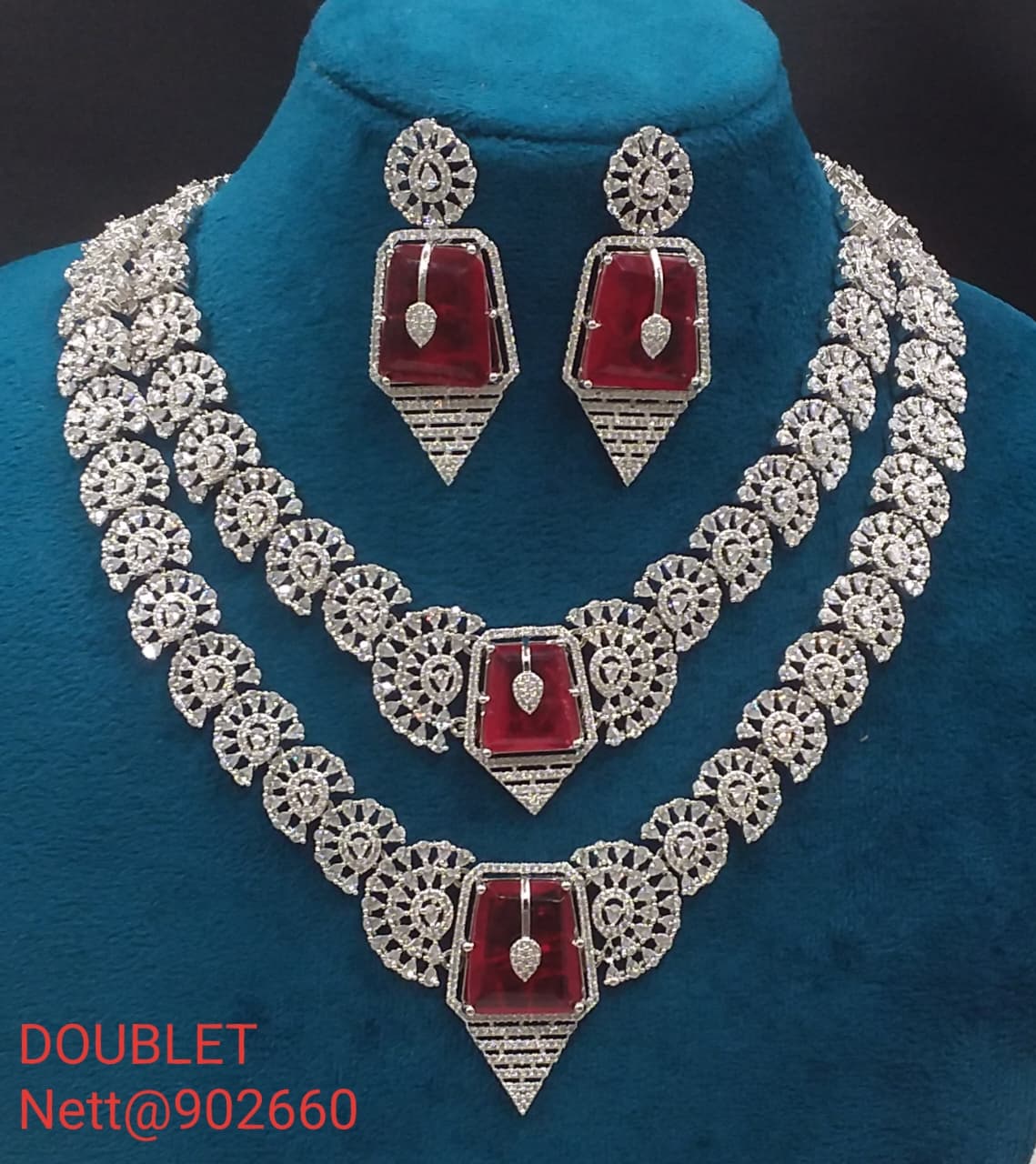 Doublet AD Necklace Set with Earrings - Nett@902660 (Multiple Colors)