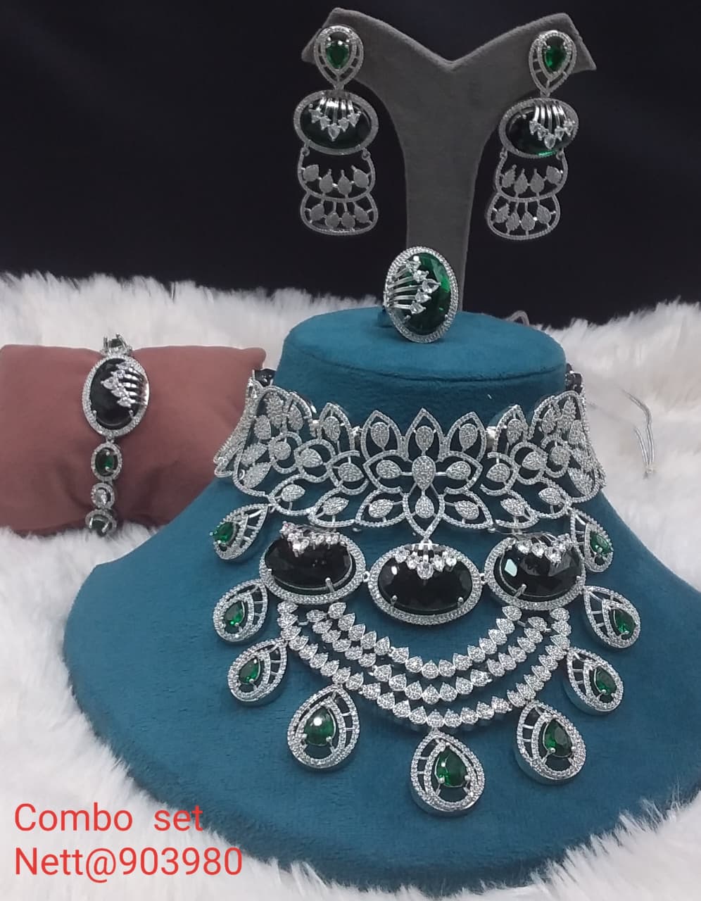 AD Combo Set - Necklace, Earrings, Bracelet & Ring - Nett@903980 (Multiple Colors)